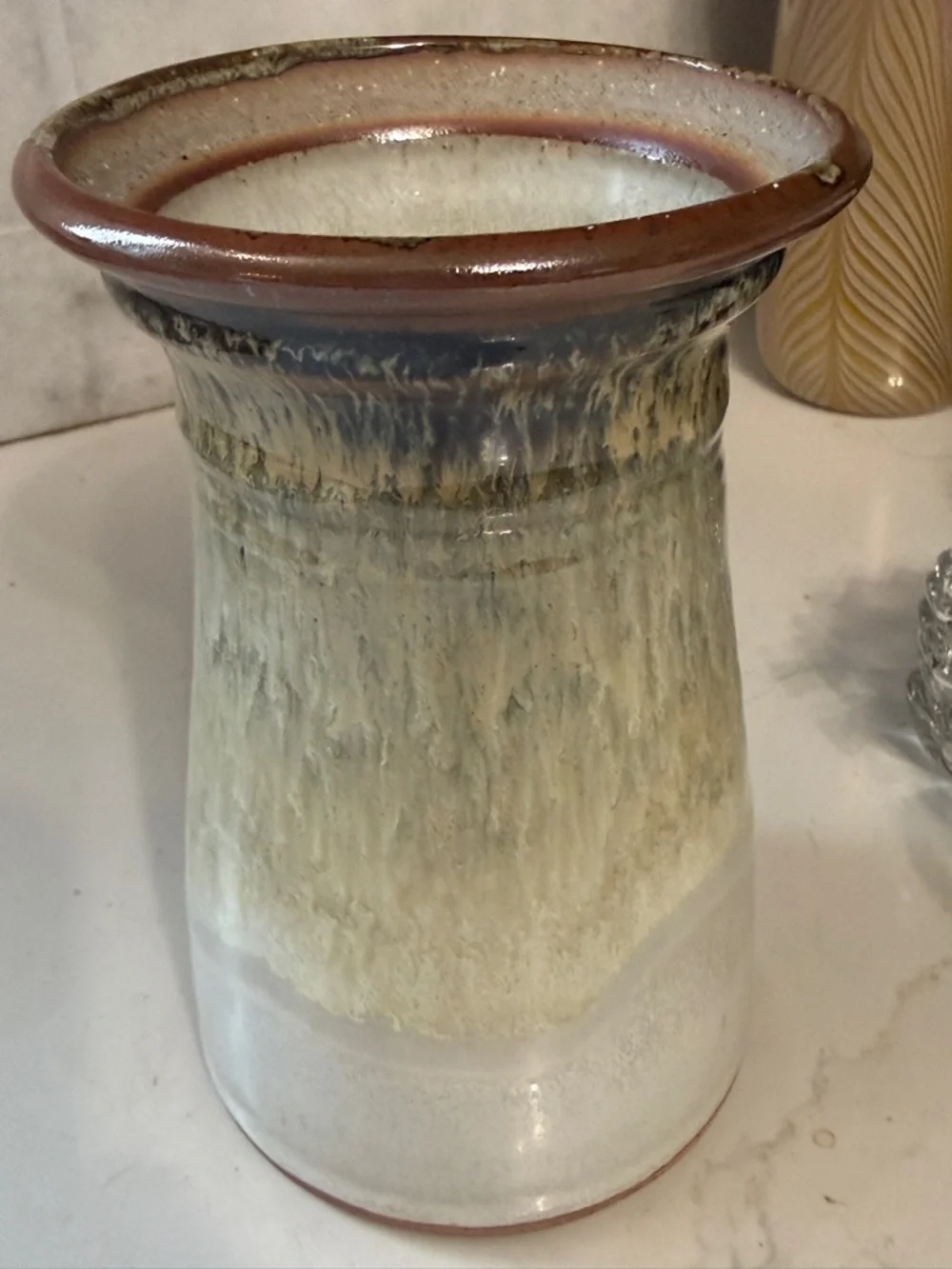 Vintage Artisan studio pottery vase, hand thrown stoneware with drip glaze. - Picture 7 of 7